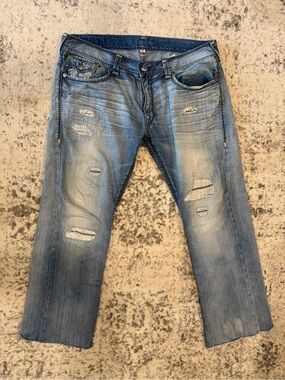 True Religion Light Blue Distressed Relaxed Jeans Size 40